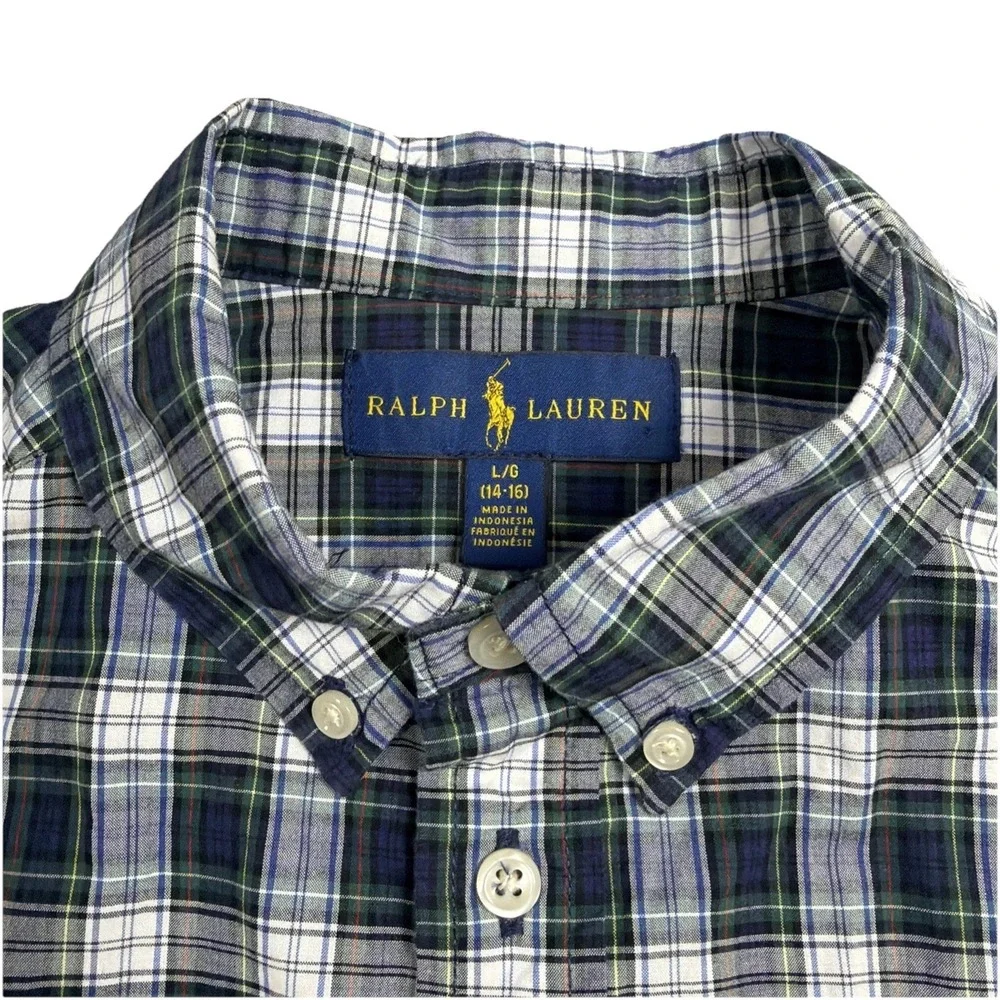 Lot Of 2 Ralph Lauren Boys‎ Large 14-16 Button-Down Plaid Red Blue Shirts Pony